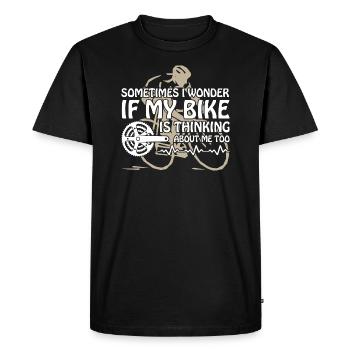Je me demande si mon vélo pense à moi à vélo - T-shirt Premium bio Homme - noir - Devant - Nico (187cm)