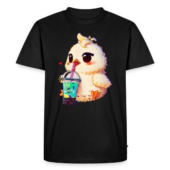 Cute chicken with soft drink - Men's Premium Organic T-Shirt - black - Front - Nico (187cm)