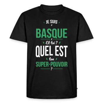 Je suis Basque - Super-pouvoir - Cadeau Humour - T-shirt Premium bio Homme - noir - Devant - Nico (187cm)