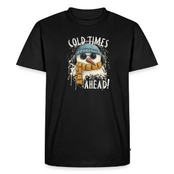 Il commence à faire froid, les amis ! Bonhomme de neige ironiquement cool - T-shirt Premium bio Homme - noir - Devant - Nico (187cm)