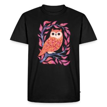 Owl In A Tree T Shirt - Men's Premium Organic T-Shirt - black - Front - Nico (187cm)