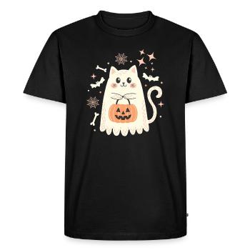 Chat fantôme d’Halloween - T-shirt Premium bio Homme - noir - Devant - Nico (187cm)