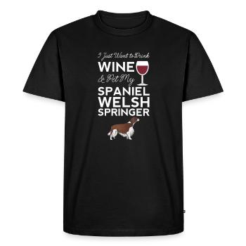 Je veux juste boire du vin et caresser mon épagneul - T-shirt Premium bio Homme - noir - Devant - Nico (187cm)