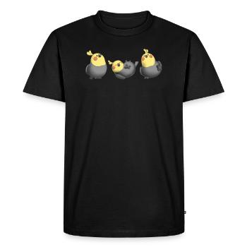 Three Cute Cockatiels, Chubby Parrots, clay look - Men's Premium Organic T-Shirt - black - Front - Nico (187cm)