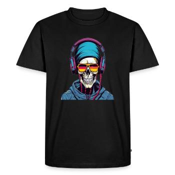 Techno Skeleton Cyberpunk Skull Raver - Men's Premium Organic T-Shirt - black - Front - Nico (187cm)