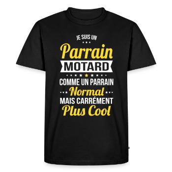 Parrain motard comme un parrain normal plus cool - T-shirt Premium bio Homme - noir - Devant - Nico (187cm)