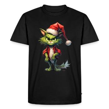 Katze Weihnachten Weihnachtselfe Geschenke Mütze - Männer Premium Bio T-Shirt - Schwarz - Vorne - Nico (187cm)