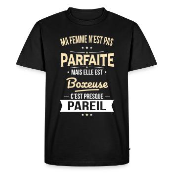 Ma femme n'est pas parfaite mais elle est boxeuse - T-shirt Premium bio Homme - noir - Devant - Nico (187cm)