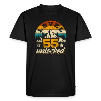 Niveau 55 débloqué - Gamer - Anniversaire - Cadeau - T-shirt Premium bio Homme - noir - Devant - Nico (187cm)