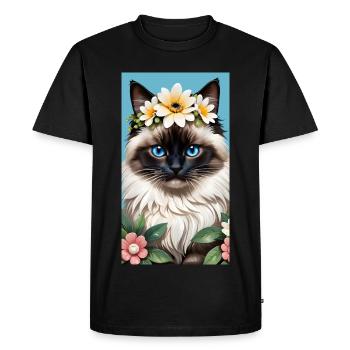 Beauté naturelle Birmanie Seal Point avec couronne de fleurs - T-shirt Premium bio Homme - noir - Devant - Nico (187cm)