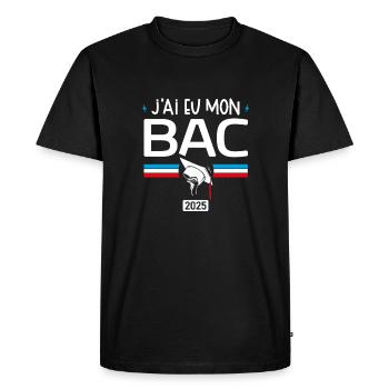 J'ai eu mon Bac | Le Cadeau Baccalauréat 2025 - T-shirt Premium bio Homme - noir - Devant - Nico (187cm)