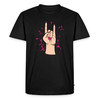Motif "Sign of the Horns" for rock music lovers - Men's Premium Organic T-Shirt - black - Front - Nico (187cm)