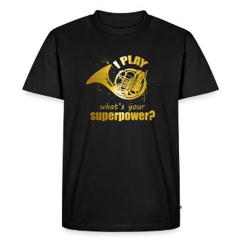 Conception de superpuissance de cor pour les joueurs de cor français - T-shirt Premium bio Homme - noir - Devant - Nico (187cm)