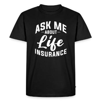 Posez-moi des questions sur l’assurance vie - T-shirt Premium bio Homme - noir - Devant - Nico (187cm)