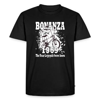 Bonanza 1969 - année de naissance - Bonanza wheel - vintage - T-shirt Premium bio Homme - noir - Devant - Nico (187cm)