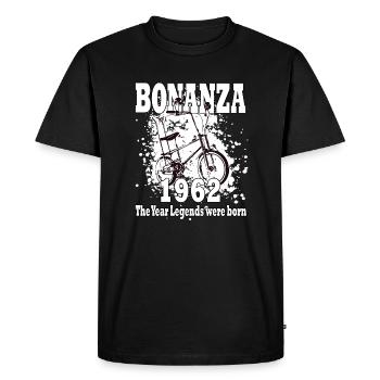 Bonanza 1962 - année de naissance - Bonanza wheel - vintage - T-shirt Premium bio Homme - noir - Devant - Nico (187cm)