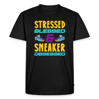 Un design obsédé par les baskets - T-shirt Premium bio Homme - noir - Devant - Nico (187cm)