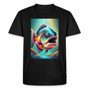 Poisson piranha à l’air en colère - T-shirt Premium bio Homme - noir - Devant - Nico (187cm)