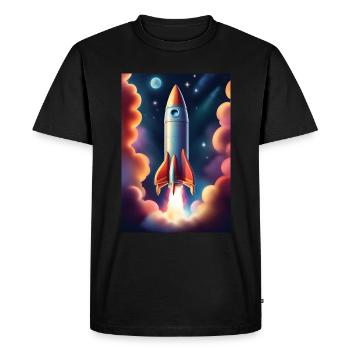 Fusée volant dans l’espace - T-shirt Premium bio Homme - noir - Devant - Nico (187cm)