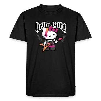 Hello Kitty In A Rock Outfit Plays E-Guitar - Men's Premium Organic T-Shirt - black - Front - Nico (187cm)