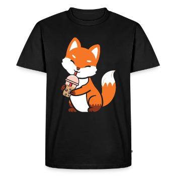 Drôle de renard boit Boba Tea Bubble Tea - T-shirt Premium bio Homme - noir - Devant - Nico (187cm)