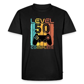 50 ans - 50e anniversaire Niveau 50 Design complet - T-shirt Premium bio Homme - noir - Devant - Nico (187cm)