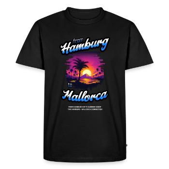 From Hamburg to Mallorca - Blue Text Edition - Men's Premium Organic T-Shirt - black - Front - Nico (187cm)