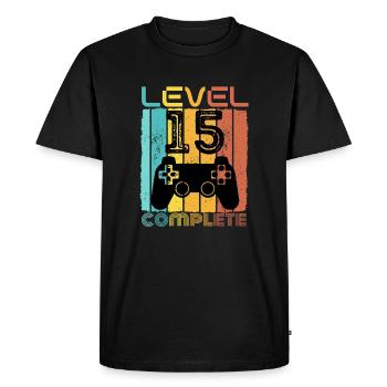 15 ans - 15e anniversaire Niveau 15 Conception complète - T-shirt Premium bio Homme - noir - Devant - Nico (187cm)