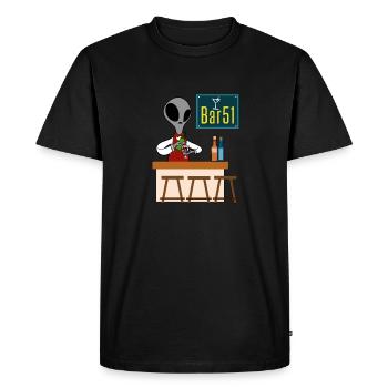 Alien bartender Fun UFO alien gift - Men's Premium Organic T-Shirt - black - Front - Nico (187cm)