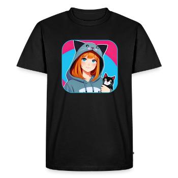Mignon Anime Manga Fille avec Cat Hoodie - T-shirt Premium bio Homme - noir - Devant - Nico (187cm)