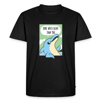 Comic Gift Dolphin Saying Intelligence Party Zoo - Men's Premium Organic T-Shirt - black - Front - Nico (187cm)