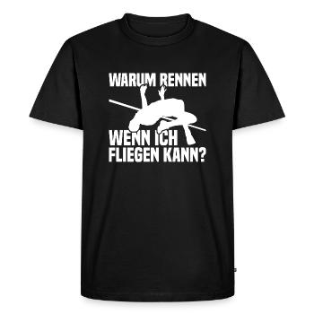 Saut en hauteur - Pourquoi courir quand je peux voler - T-shirt Premium bio Homme - noir - Devant - Nico (187cm)