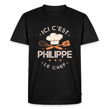 Philippe Chef Ici c est Philippe le chef cuisinier - T-shirt Premium bio Homme - noir - Devant - Nico (187cm)