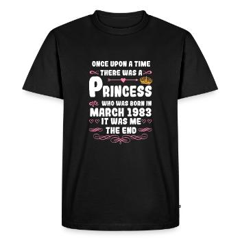 Il était une fois une princesse. Naissance en mars 1983 - T-shirt Premium bio Homme - noir - Devant - Nico (187cm)