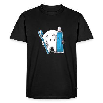 Dentifrice Brosse À Dents Souriant Amant Mignon Dentiste - T-shirt Premium bio Homme - noir - Devant - Nico (187cm)