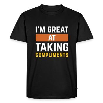 I’m Great At Taking Compliments - Men's Premium Organic T-Shirt - black - Front - Nico (187cm)