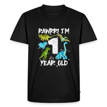 A 1 year 1st birthday 1 year old, dinosaur - Men's Premium Organic T-Shirt - black - Front - Nico (187cm)