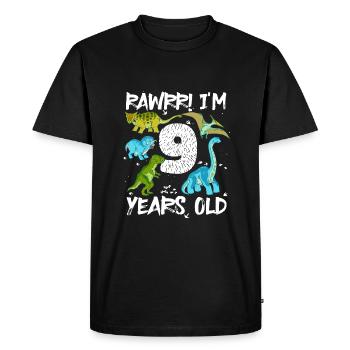 Nine, 9 years, 9th birthday, 9 years, dinosaur - Men's Premium Organic T-Shirt - black - Front - Nico (187cm)