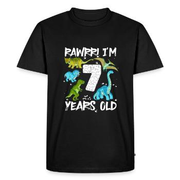 Sept 7 ans 7e anniversaire 7 ans, dinosaure - T-shirt Premium bio Homme - noir - Devant - Nico (187cm)