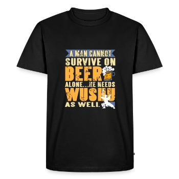 Un homme ne peut pas simplement vivre de la bière - T-shirt Premium bio Homme - noir - Devant - Nico (187cm)