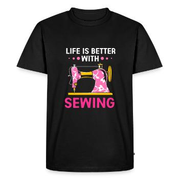 Couturière à la machine à coudre - T-shirt Premium bio Homme - noir - Devant - Nico (187cm)