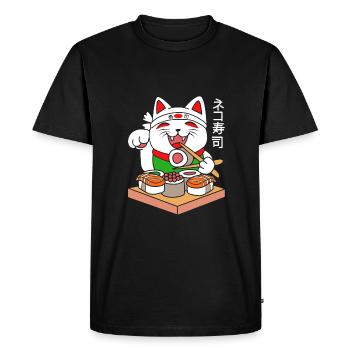 Maneki Neko Japon Lucky Charm Sushi - T-shirt Premium bio Homme - noir - Devant - Nico (187cm)