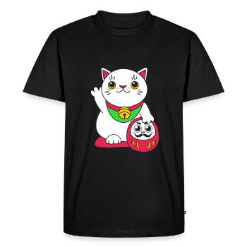 Porte-bonheur Maneki Neko Japon - T-shirt Premium bio Homme - noir - Devant - Nico (187cm)