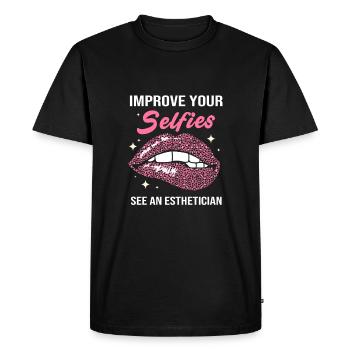 Maquillage esthéticienne - T-shirt Premium bio Homme - noir - Devant - Nico (187cm)