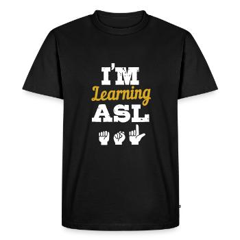 Langue des signes ASL sourd - T-shirt Premium bio Homme - noir - Devant - Nico (187cm)