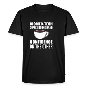 Coffee in hand. Coffee Lover Gift - Men's Premium Organic T-Shirt - black - Front - Nico (187cm)