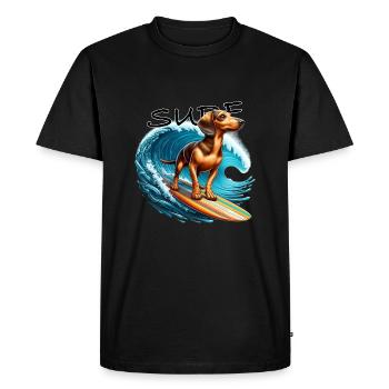 Teckel chien de chasse surfeur avec des chiens d’été et de surf - T-shirt Premium bio Homme - noir - Devant - Nico (187cm)