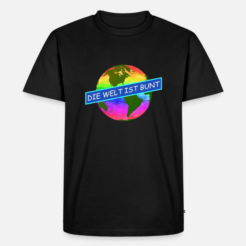 die welt ist bunt komtinente auf regenbogenfarben - Männer Premium Bio T-Shirt - Schwarz