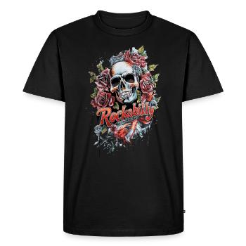 Rockabilly Teddy Crâne Rock and Roll Greaser Ted - T-shirt Premium bio Homme - noir - Devant - Nico (187cm)