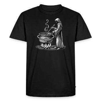 Druide - Cuisiner la soupe de sorcière - Médival - Moine - Wicca - T-shirt Premium bio Homme - noir - Devant - Nico (187cm)